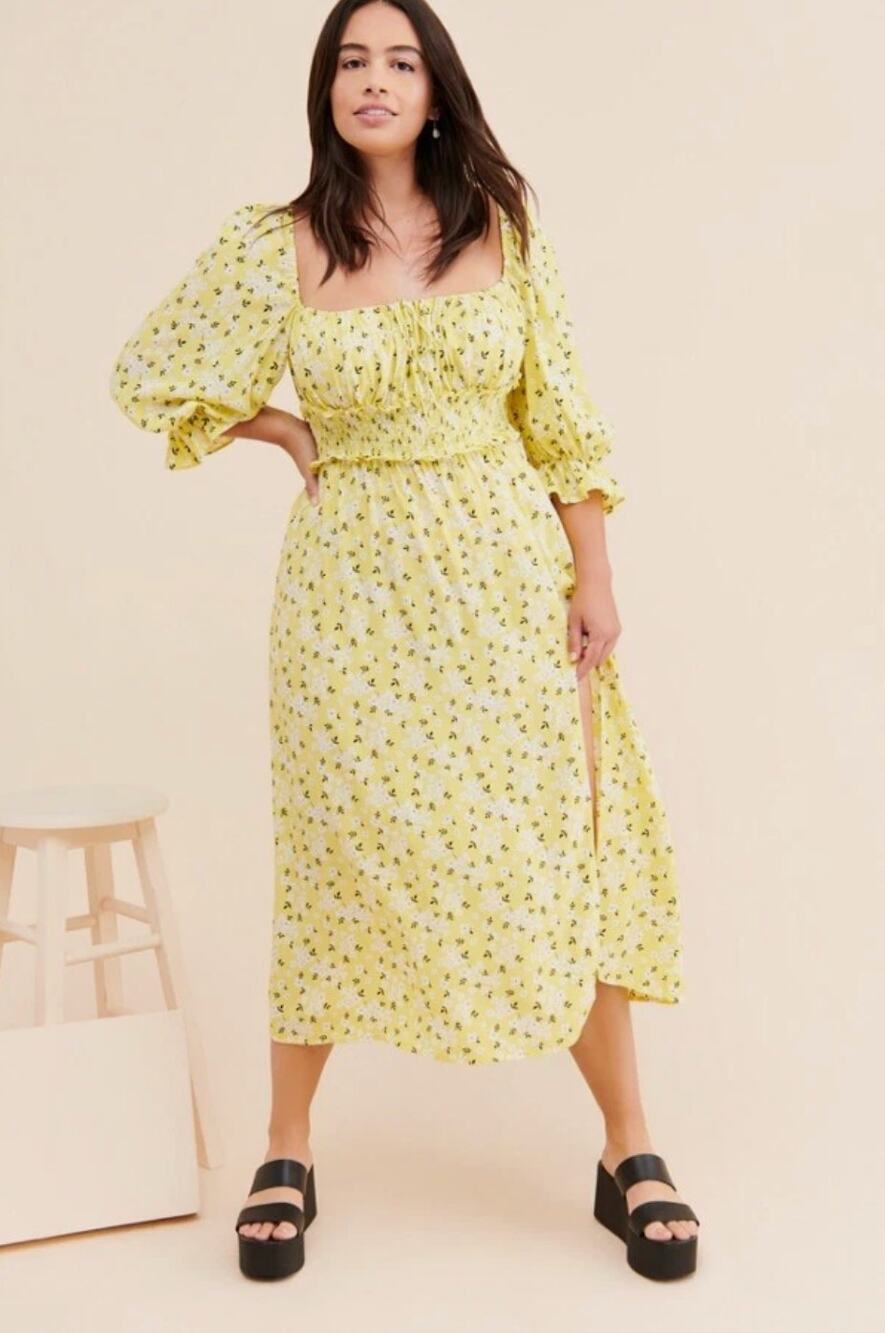 For Love and Lemons Chrysanthemum Midi Dress in Lemonade Sz L